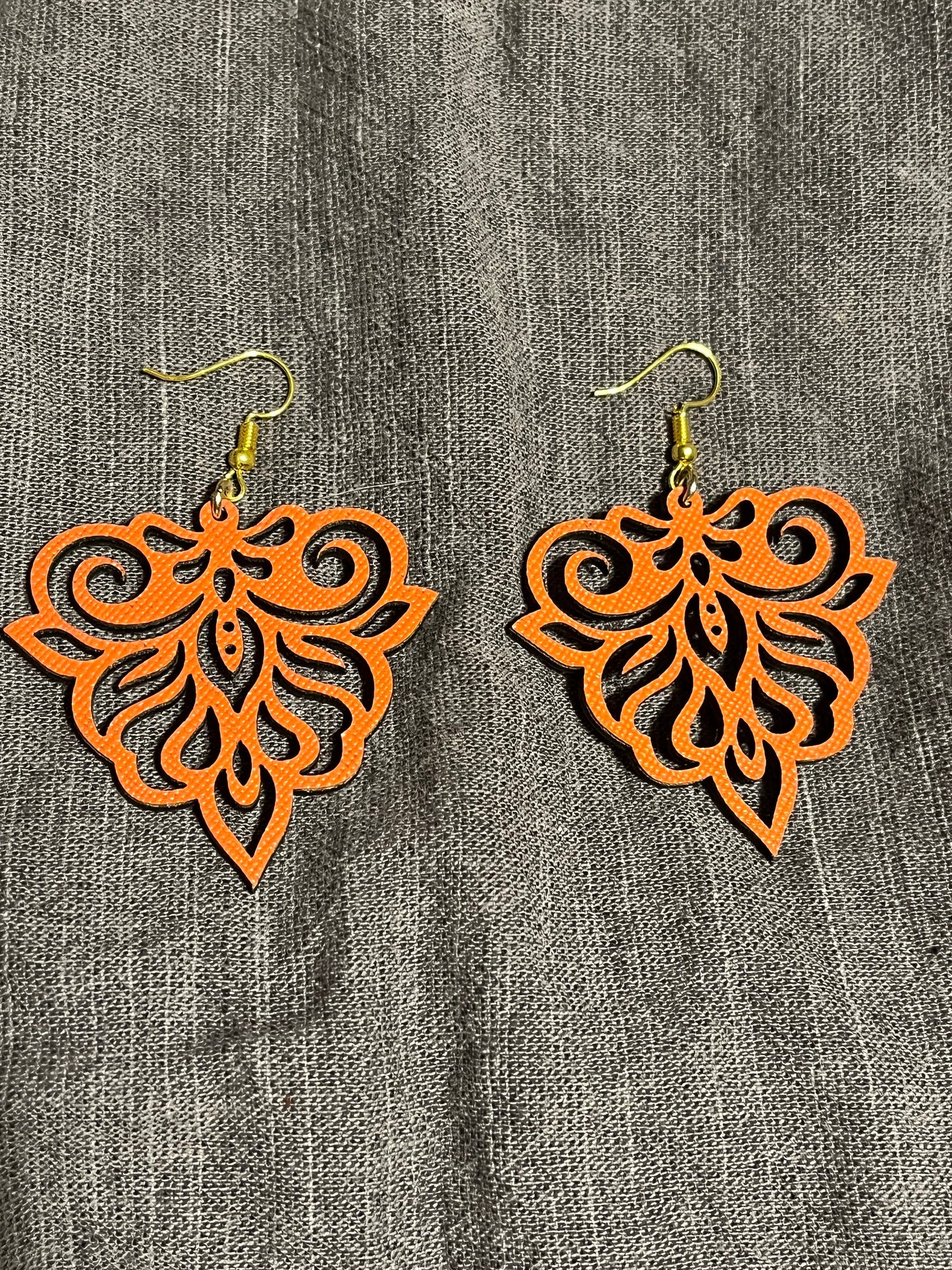 Orange Wooden Abstract Earrings | Solid Color Earrings | Dangle Earrings | Boho Earrings