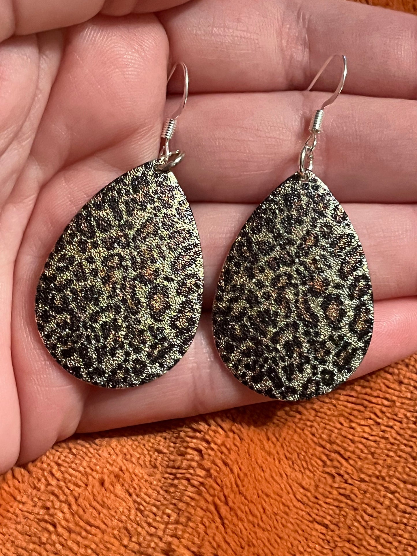 Leopard Print Teardrop Metal dangle Earrings ~ Animal Kingdom