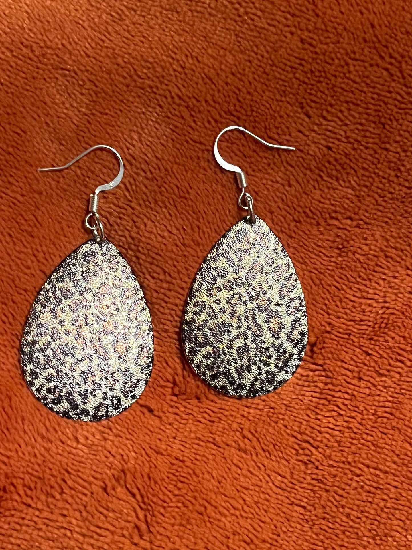 Leopard Print Teardrop Metal dangle Earrings ~ Animal Kingdom