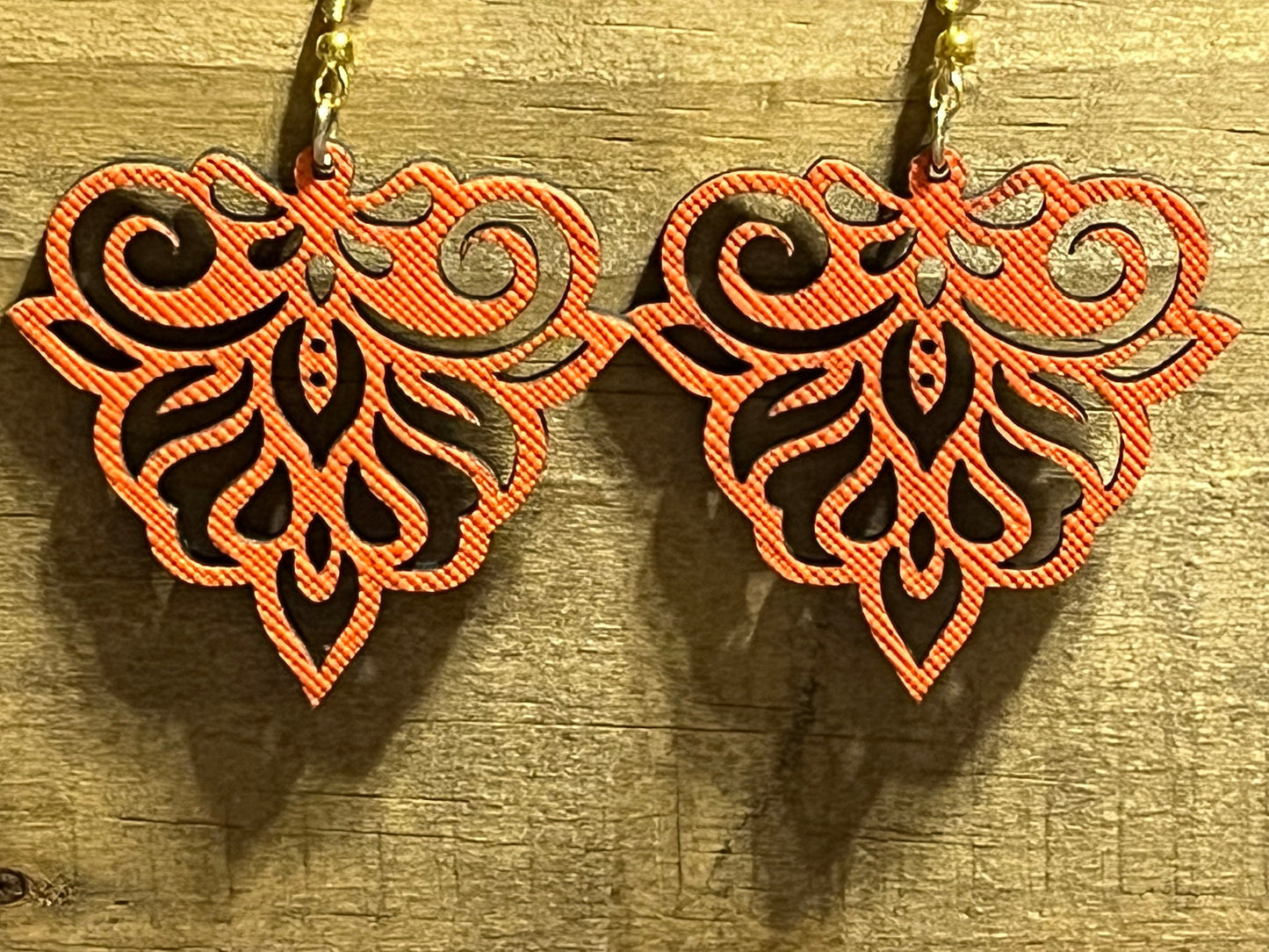 Orange Wooden Abstract Earrings | Solid Color Earrings | Dangle Earrings | Boho Earrings