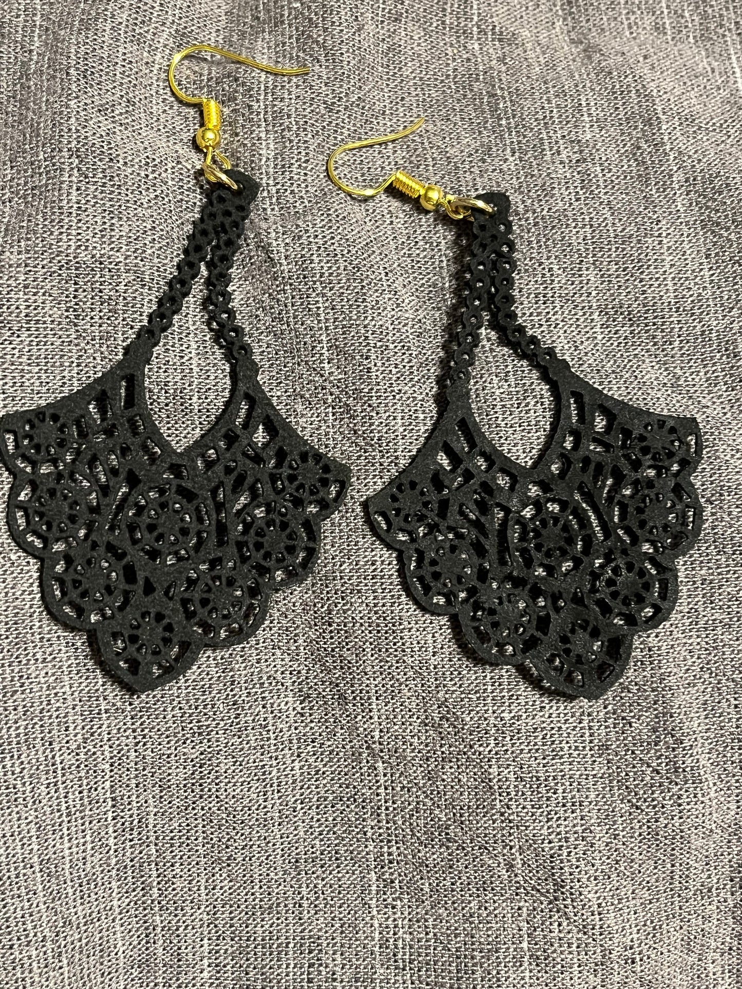 Black Leather Chandelier Earrings