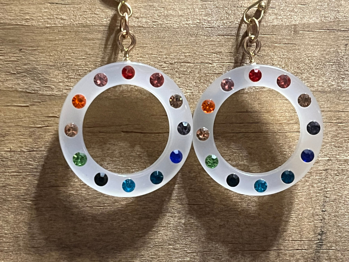 PrideCircleJewels Rainbow-themed pride earrings on gold-plated hooks. Perfect for adding color to any outfit!