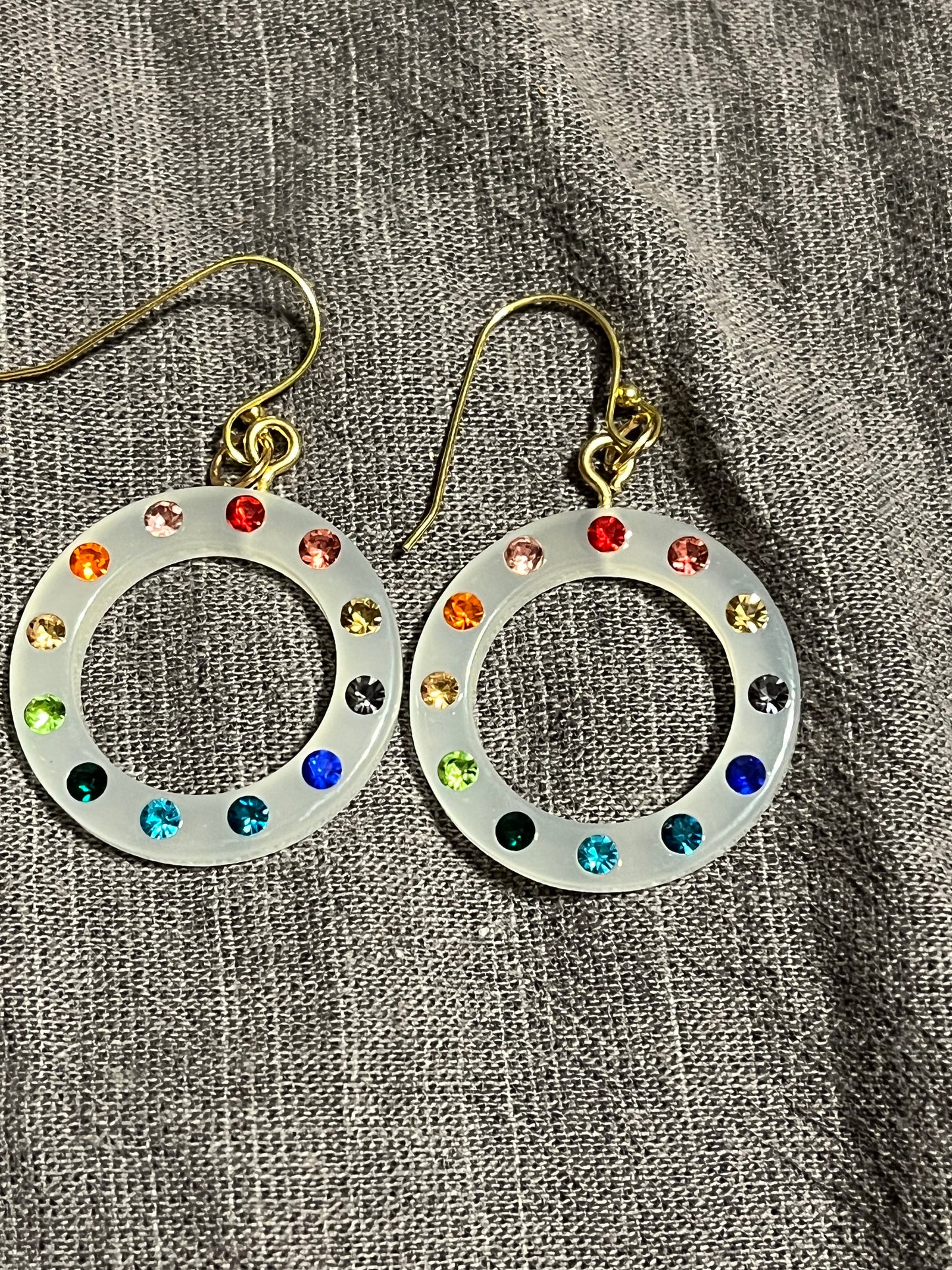 PrideCircleJewels Rainbow-themed pride earrings on gold-plated hooks. Perfect for adding color to any outfit!