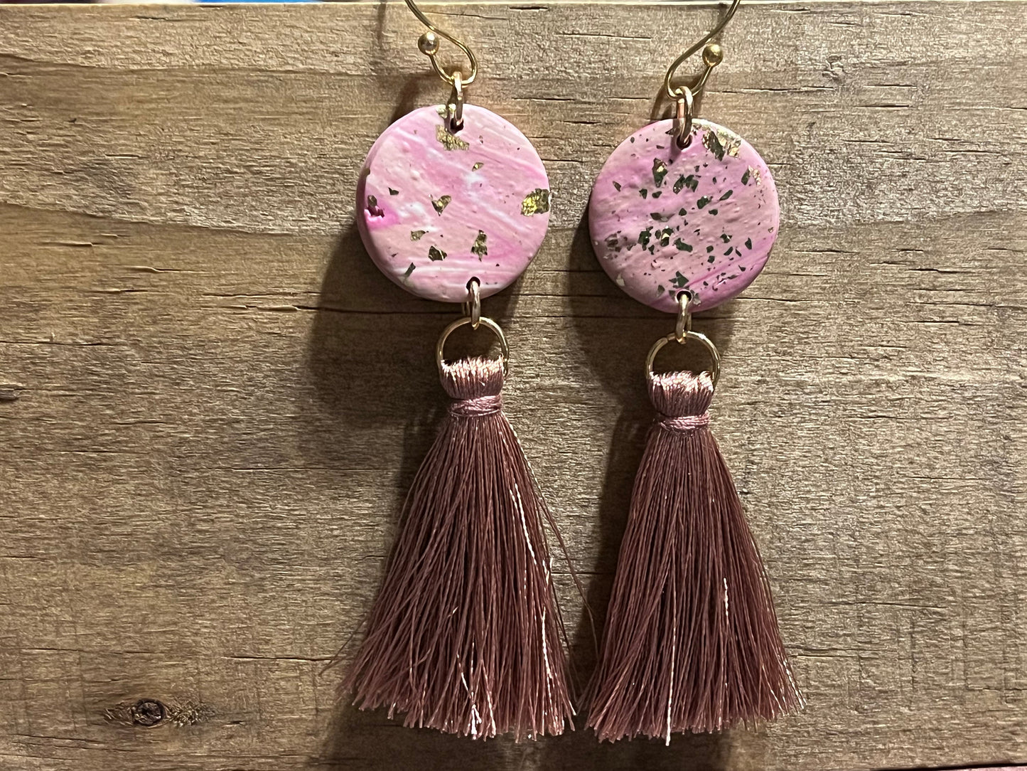 Cute pink and gold flaked tassel earrings