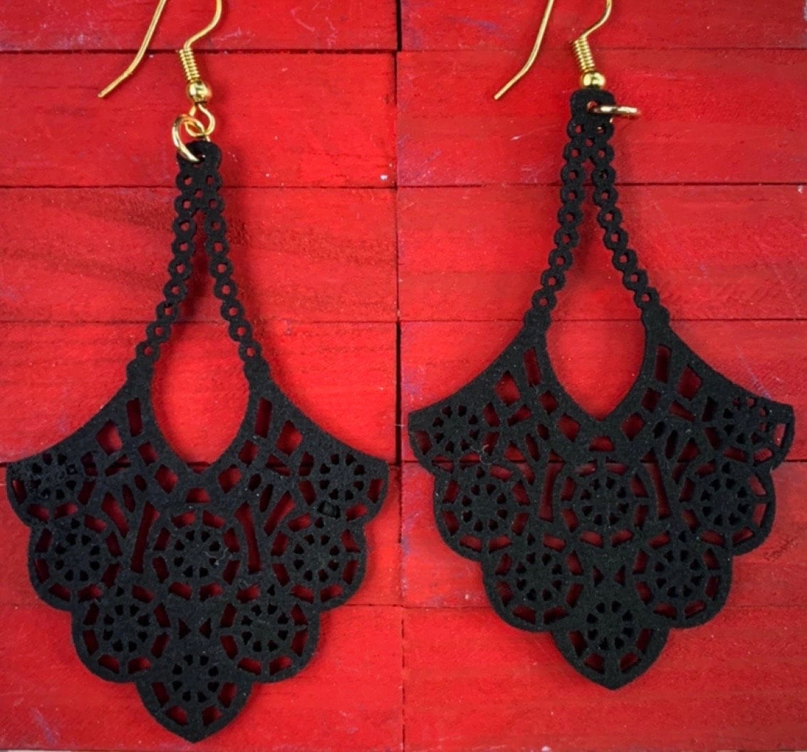 Black Leather Chandelier Earrings