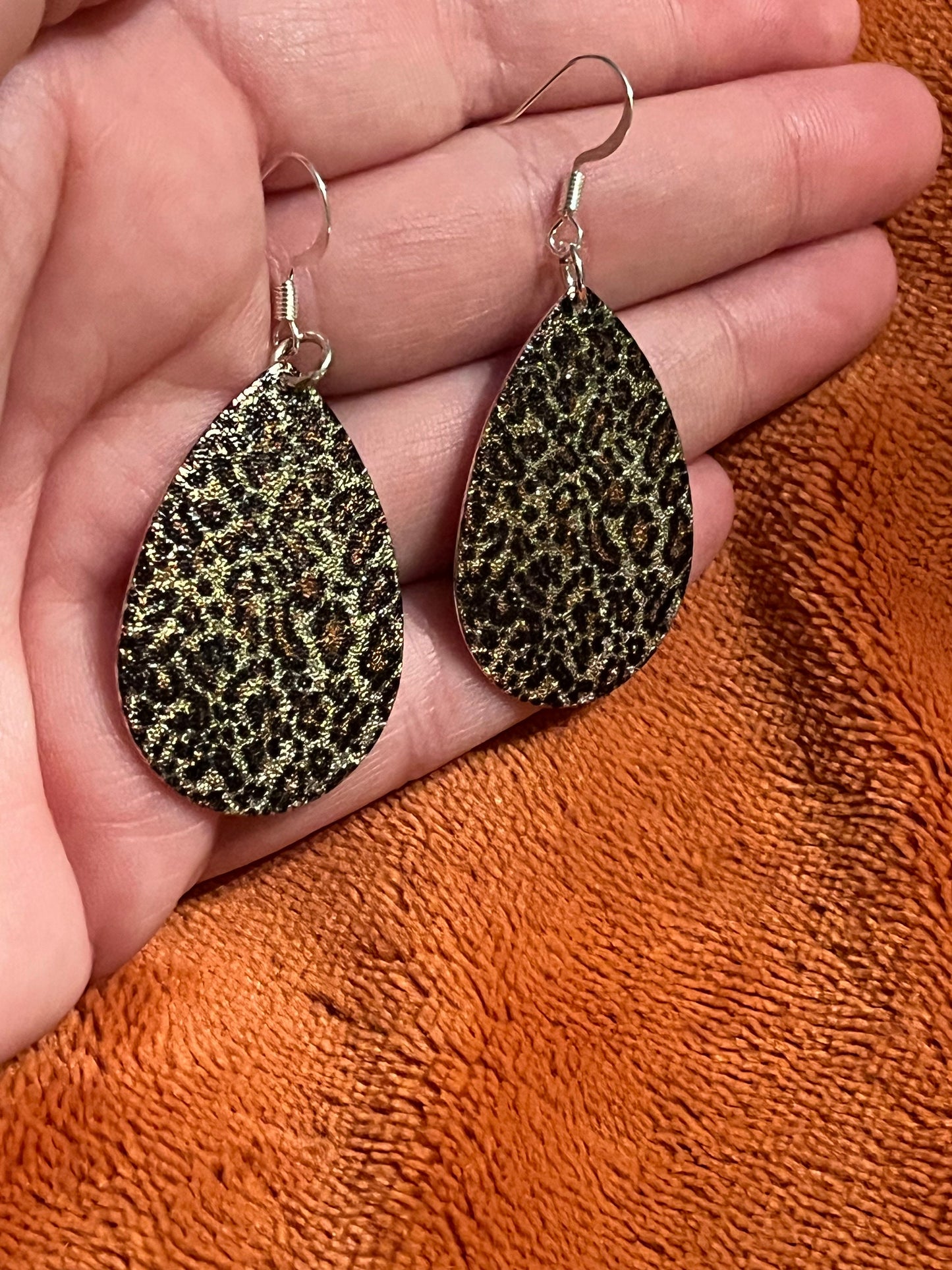 Leopard Print Teardrop Metal dangle Earrings ~ Animal Kingdom