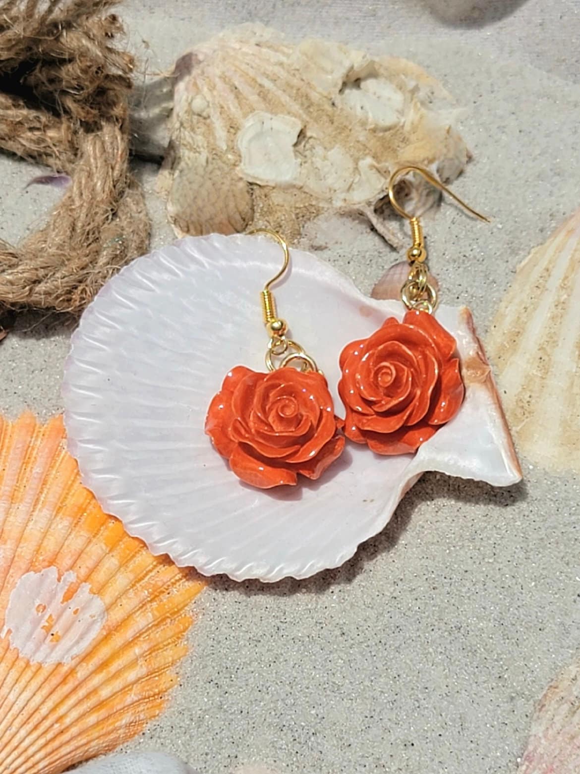 Red Rose Drop Earring, Red Rose Jewelry, Red Rose Earring, Rose Earring Red, Red Rose Dangle Earring, Gold Rose Earring, Cute Drop Earring