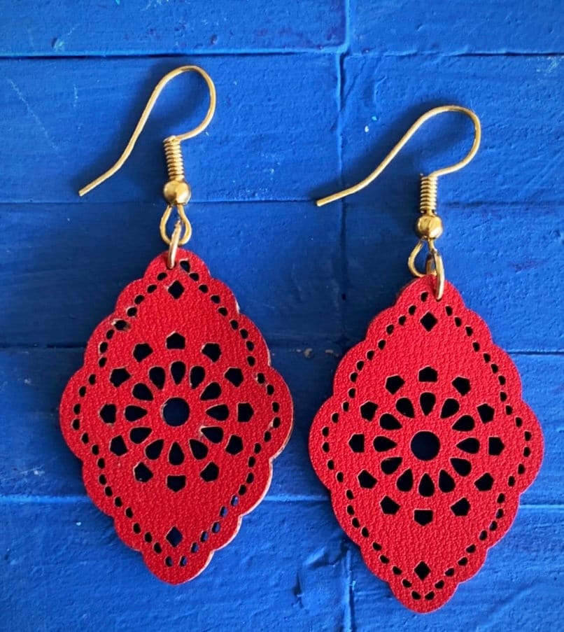 Red Leather Scalloped Earrings ~ Statement Earrings ~ Southwestern Jewelry