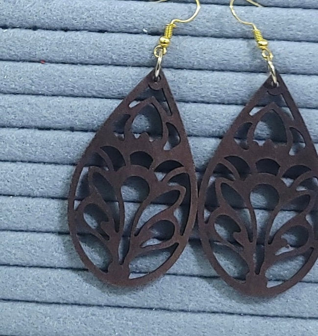 Wooden Flower Earrings | Solid Color Earrings | Flower Shape Earrings | Dangle Earrings | Boho Earrings