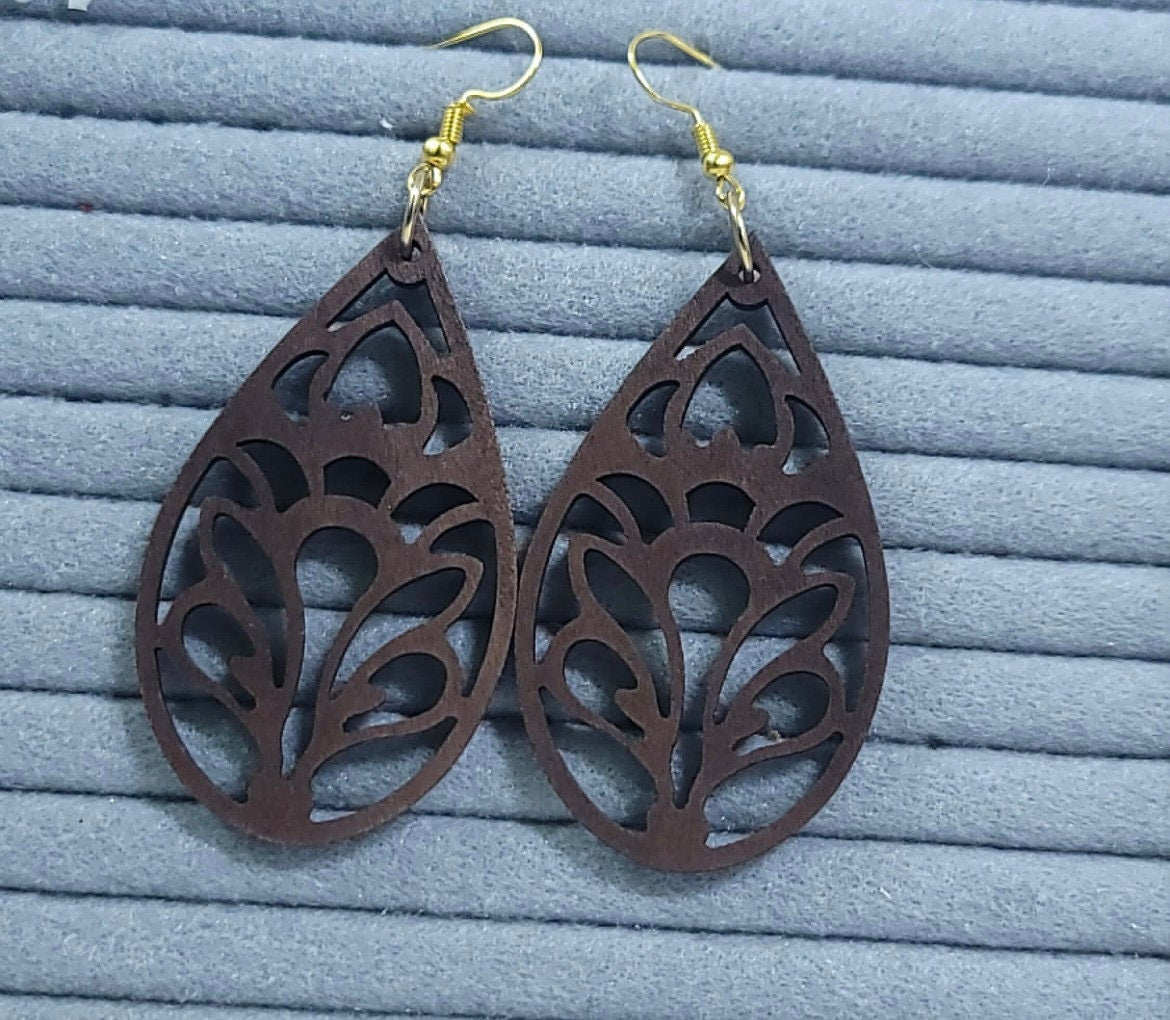 Wooden Flower Earrings | Solid Color Earrings | Flower Shape Earrings | Dangle Earrings | Boho Earrings