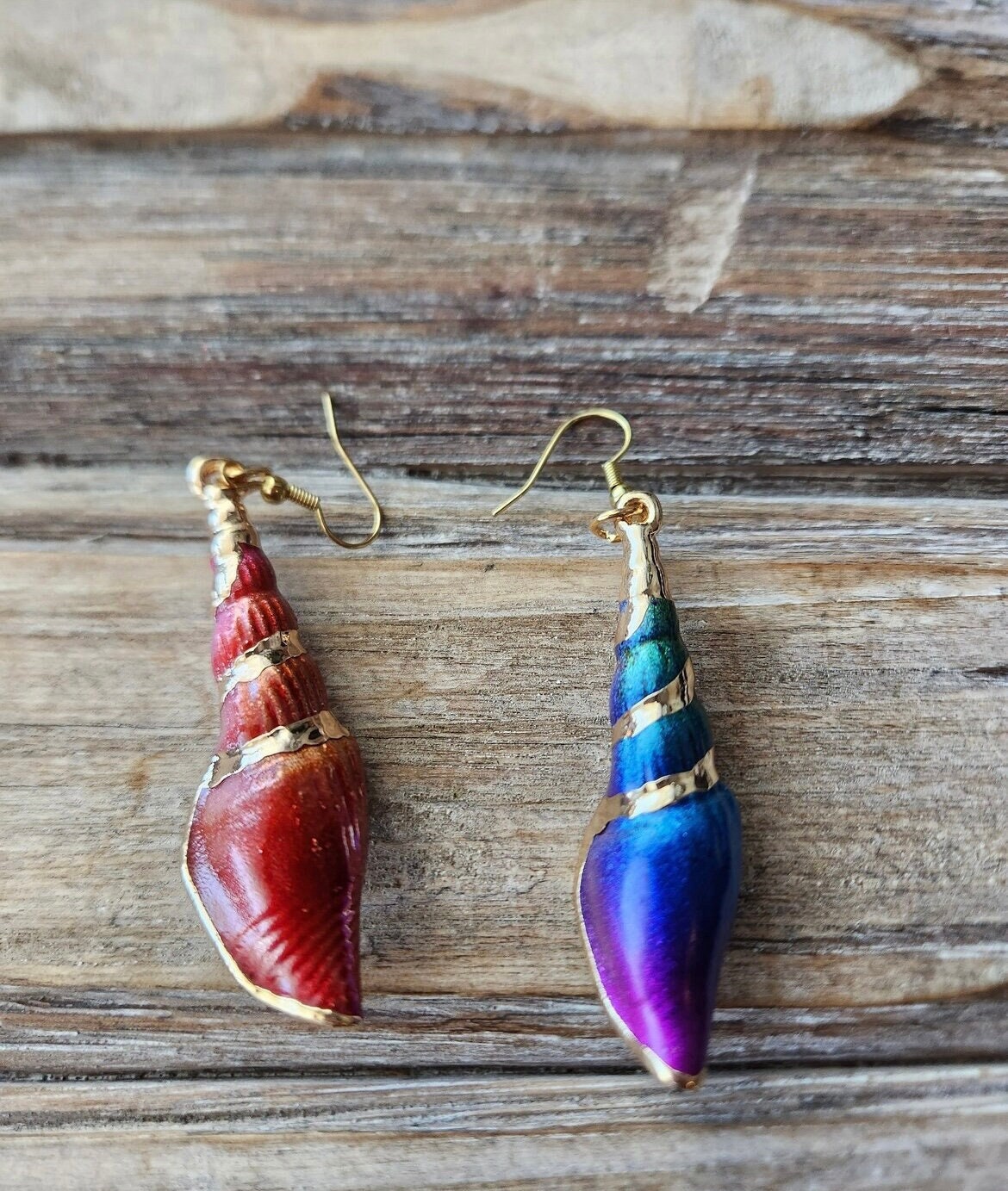 Rainbow Shell Earrings - Large Shell Jewelry - Plastic Seashell Earring - Gold Plated and Nickel Free