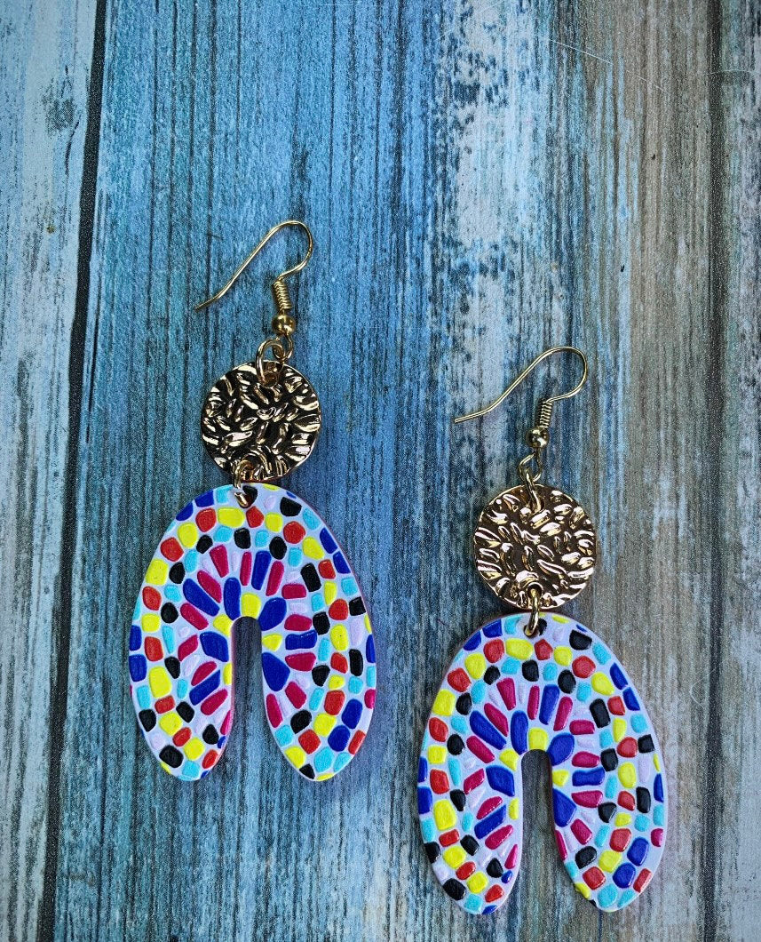 Multi-Color Mosaic Arch Earrings