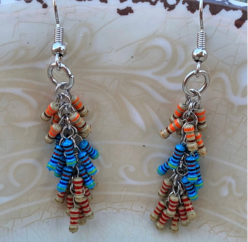 Blue and Tan Bead Earrings ~ Statement Earrings ~ Boho Earrings ~ Unique ~ Lightweight