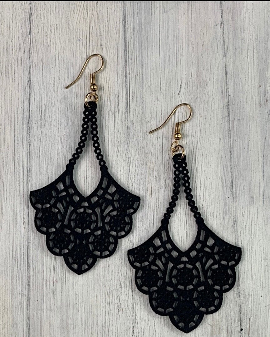 Black Leather Chandelier Earrings