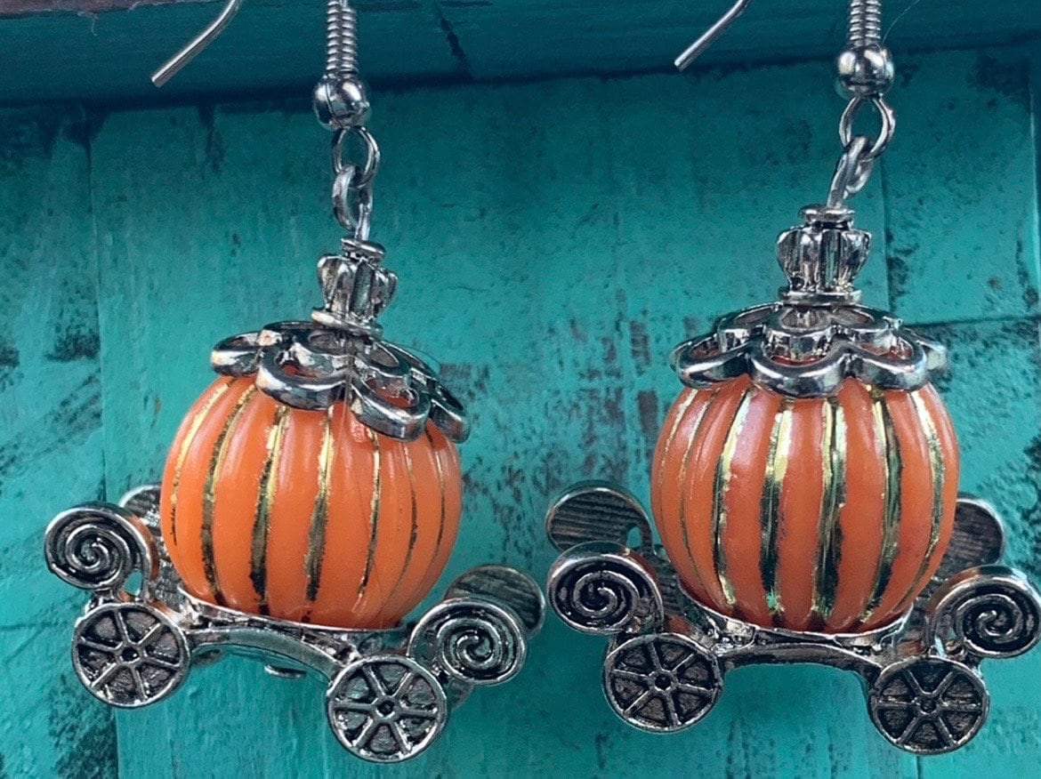 Pumpkin Carriage Dangle Earrings~ Princess Earrings~ Halloween Jewelry~Cinderella Earrings~