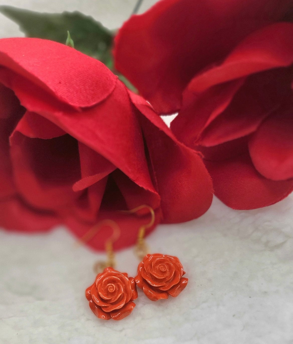 Red Rose Drop Earring, Red Rose Jewelry, Red Rose Earring, Rose Earring Red, Red Rose Dangle Earring, Gold Rose Earring, Cute Drop Earring