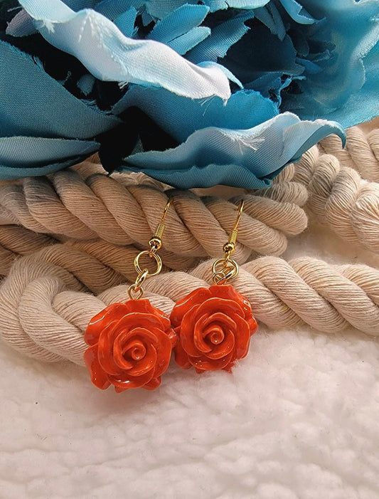 Red Rose Drop Earring, Red Rose Jewelry, Red Rose Earring, Rose Earring Red, Red Rose Dangle Earring, Gold Rose Earring, Cute Drop Earring