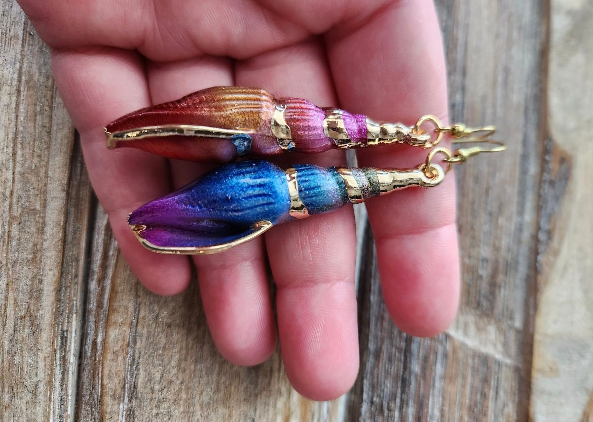 Rainbow Shell Earrings - Large Shell Jewelry - Plastic Seashell Earring - Gold Plated and Nickel Free