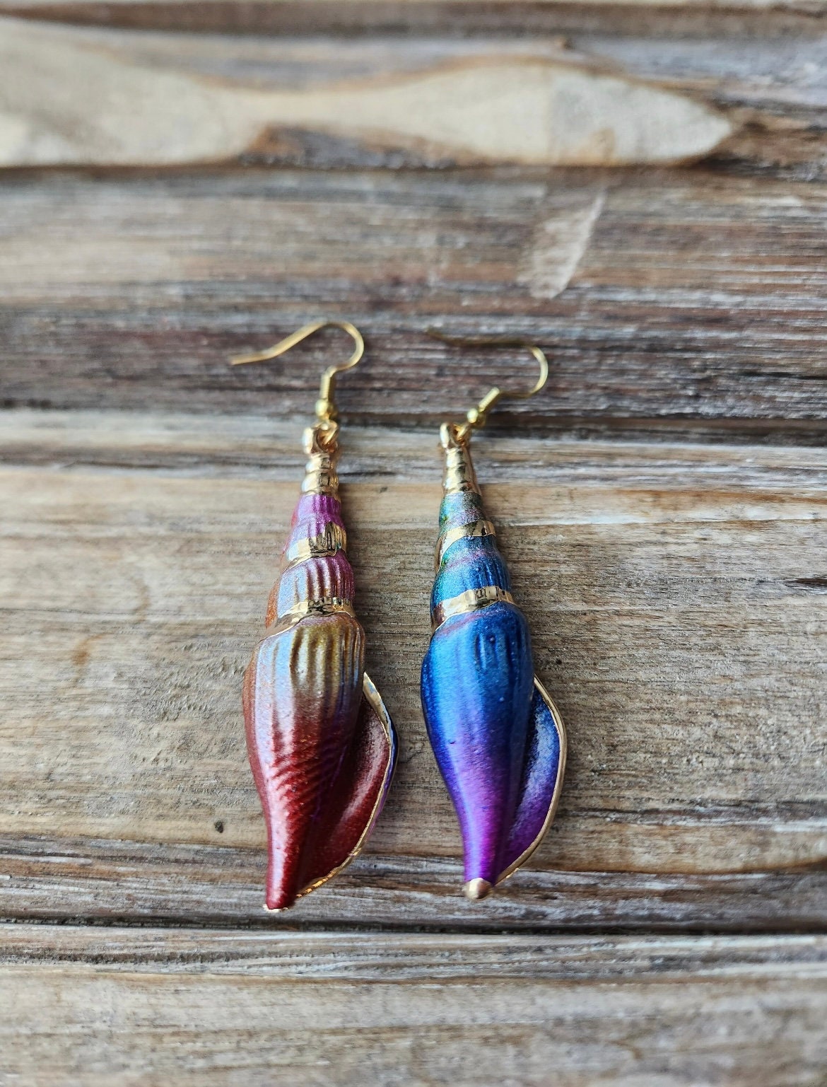 Rainbow Shell Earrings - Large Shell Jewelry - Plastic Seashell Earring - Gold Plated and Nickel Free