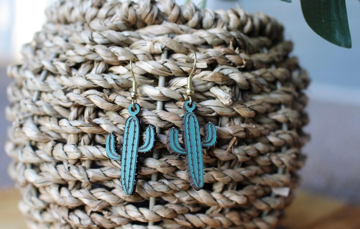 Mini leather cactus earrings