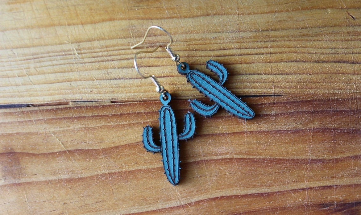 Mini leather cactus earrings