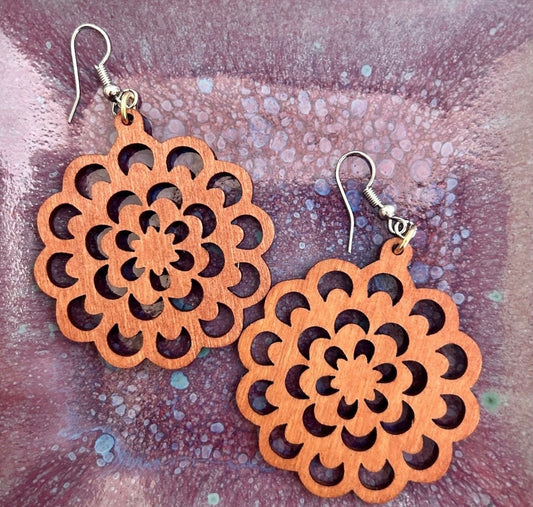 Wooden Flower Earrings-Spring Earrings-Flower Jewelry-Gift for friend, sister, mom-Wooden Flower Jewelry-Nature Jewelry-Lightweight Earrings