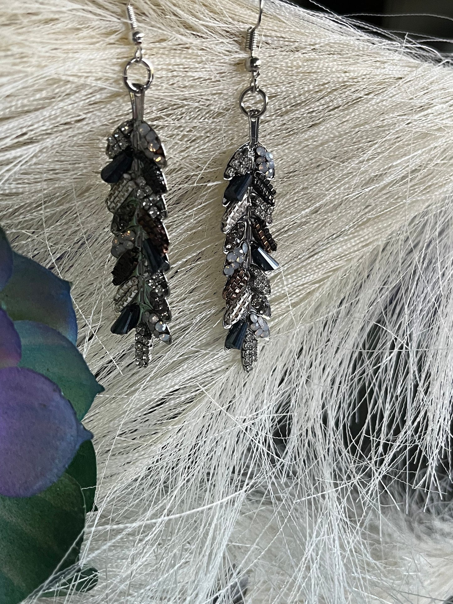 Multi colored feather inspired shape dangle earrings