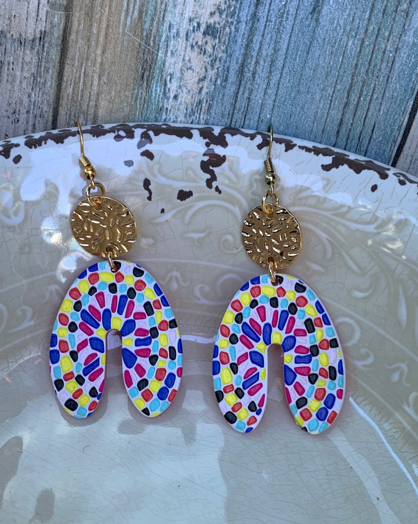 Multi-Color Mosaic Arch Earrings