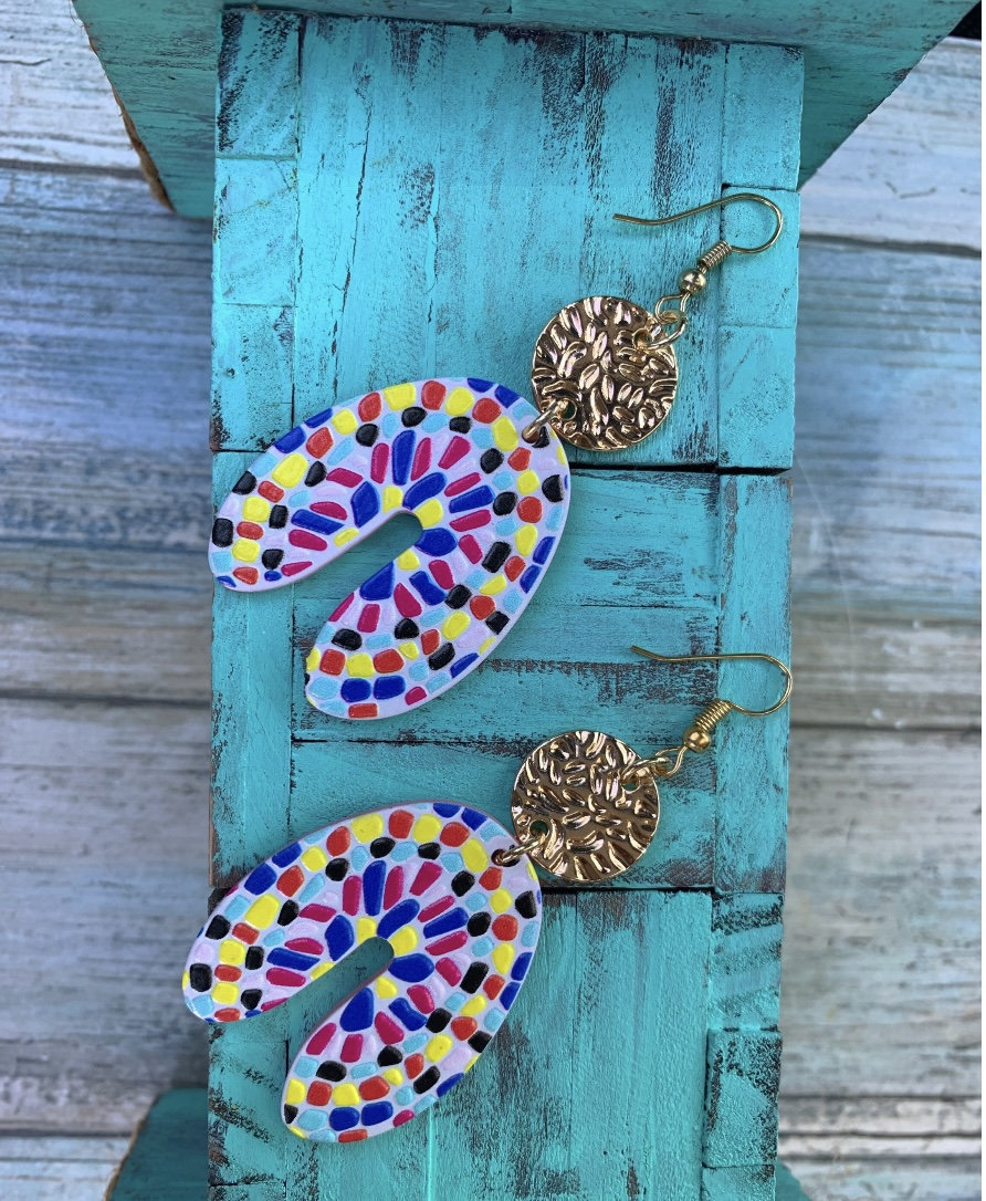 Multi-Color Mosaic Arch Earrings