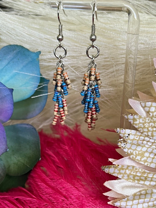 Blue and Tan Bead Earrings ~ Statement Earrings ~ Boho Earrings ~ Unique ~ Lightweight