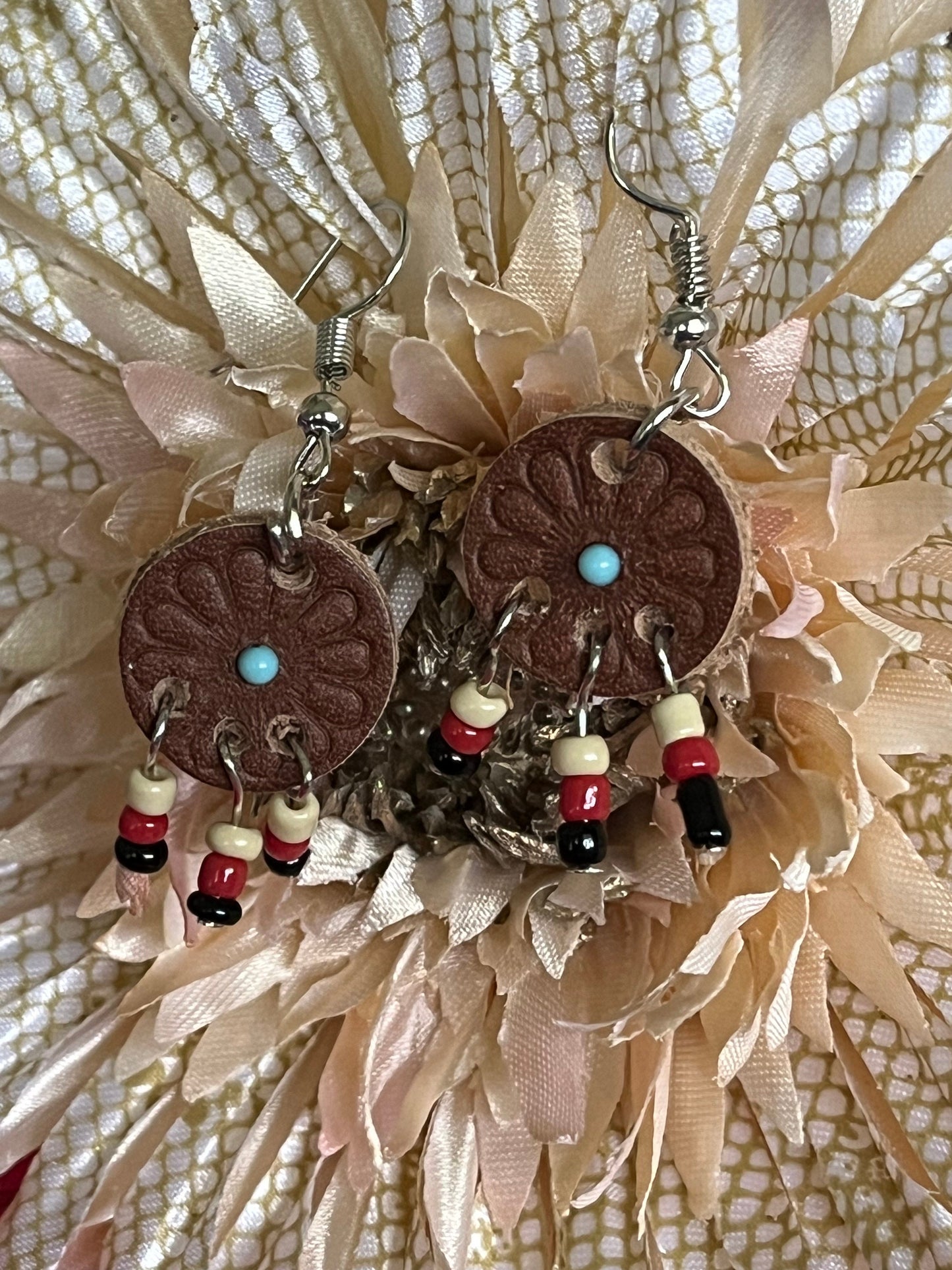 Leather Dreamcatcher Southwestern Beaded Earrings