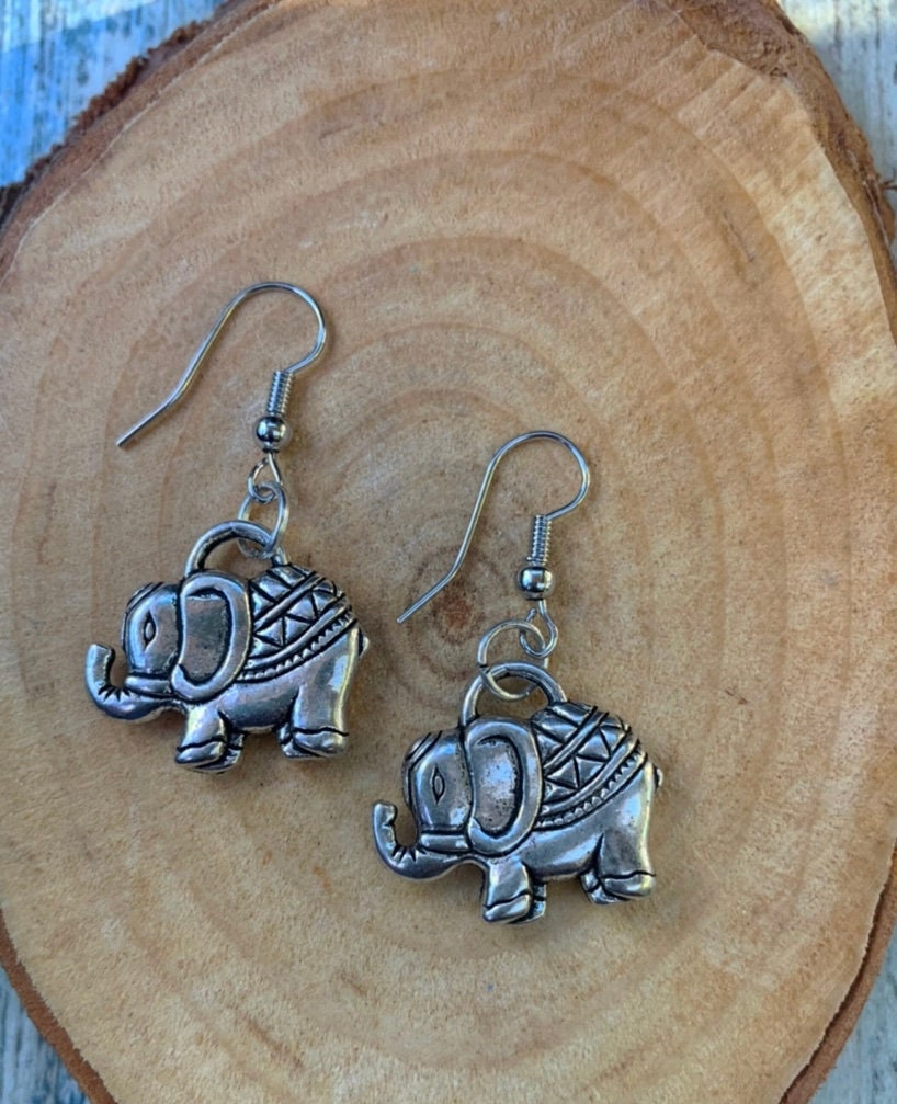 Elephant Earrings ~ Elephant Earrings~ Animal Kingdom Antique Silver, Antique Gold & Antique Brass