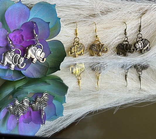 Elephant Earrings ~ Elephant Earrings~ Animal Kingdom Antique Silver, Antique Gold & Antique Brass