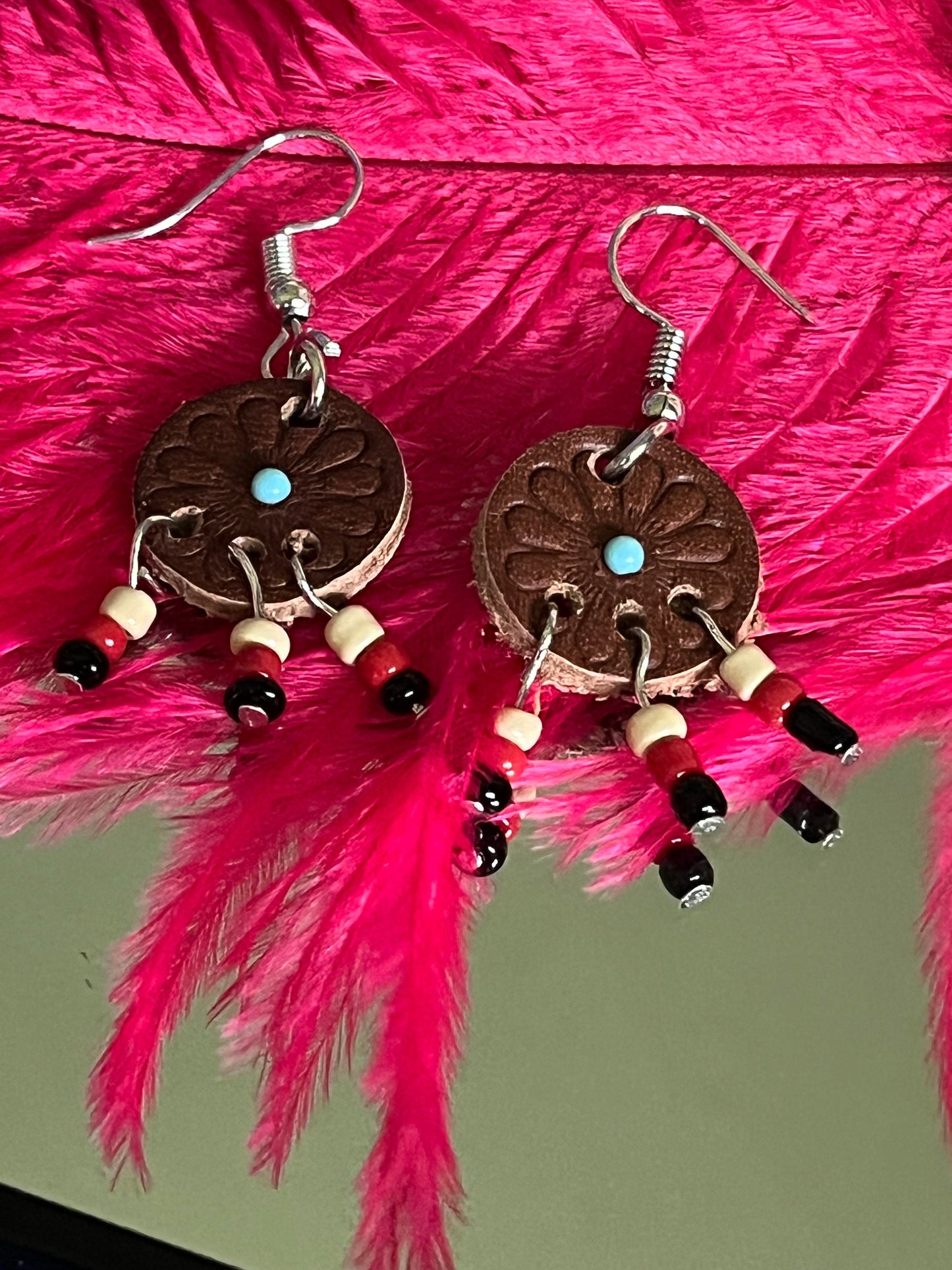 Leather Dreamcatcher Southwestern Beaded Earrings