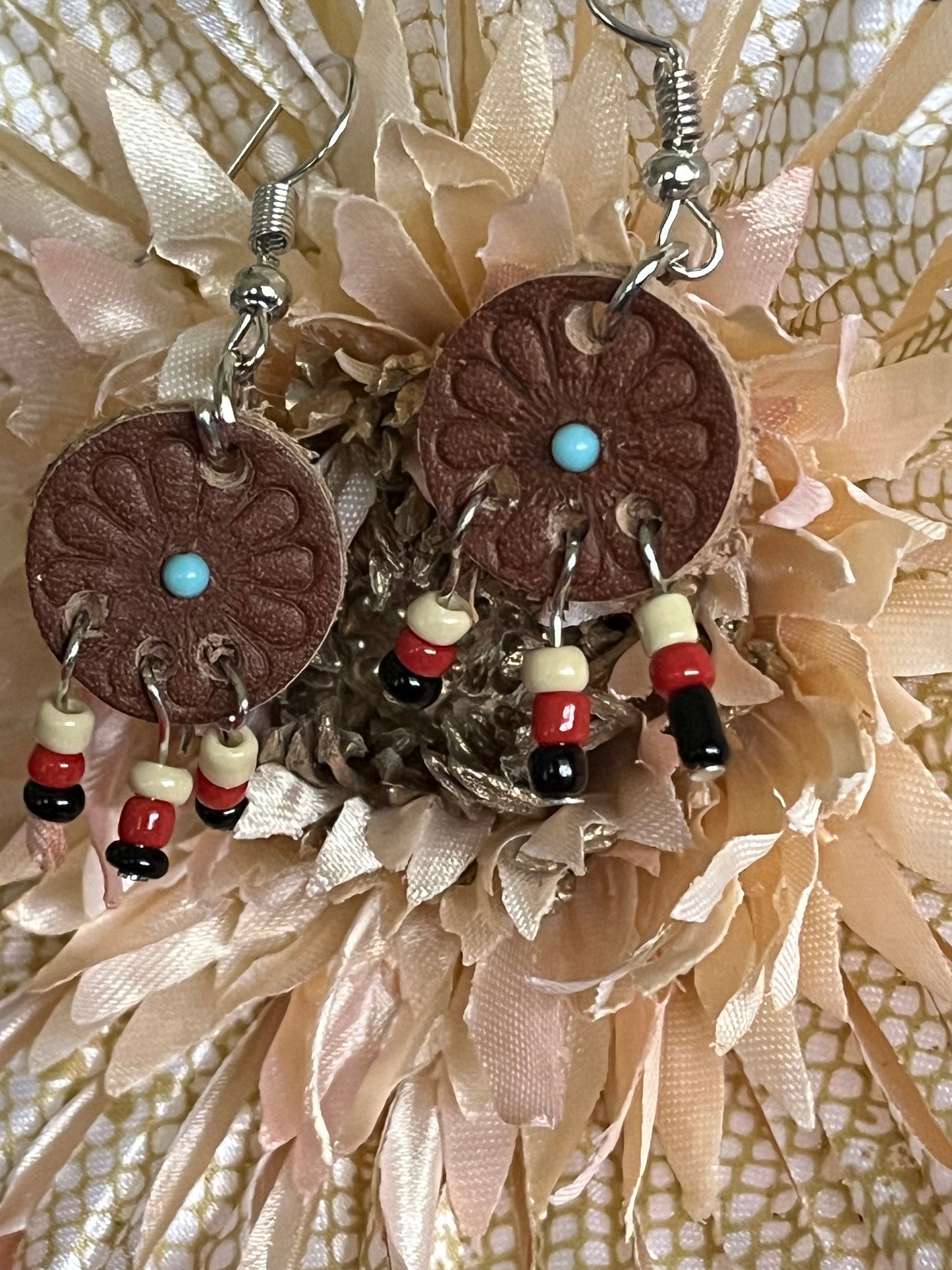 Leather Dreamcatcher Southwestern Beaded Earrings