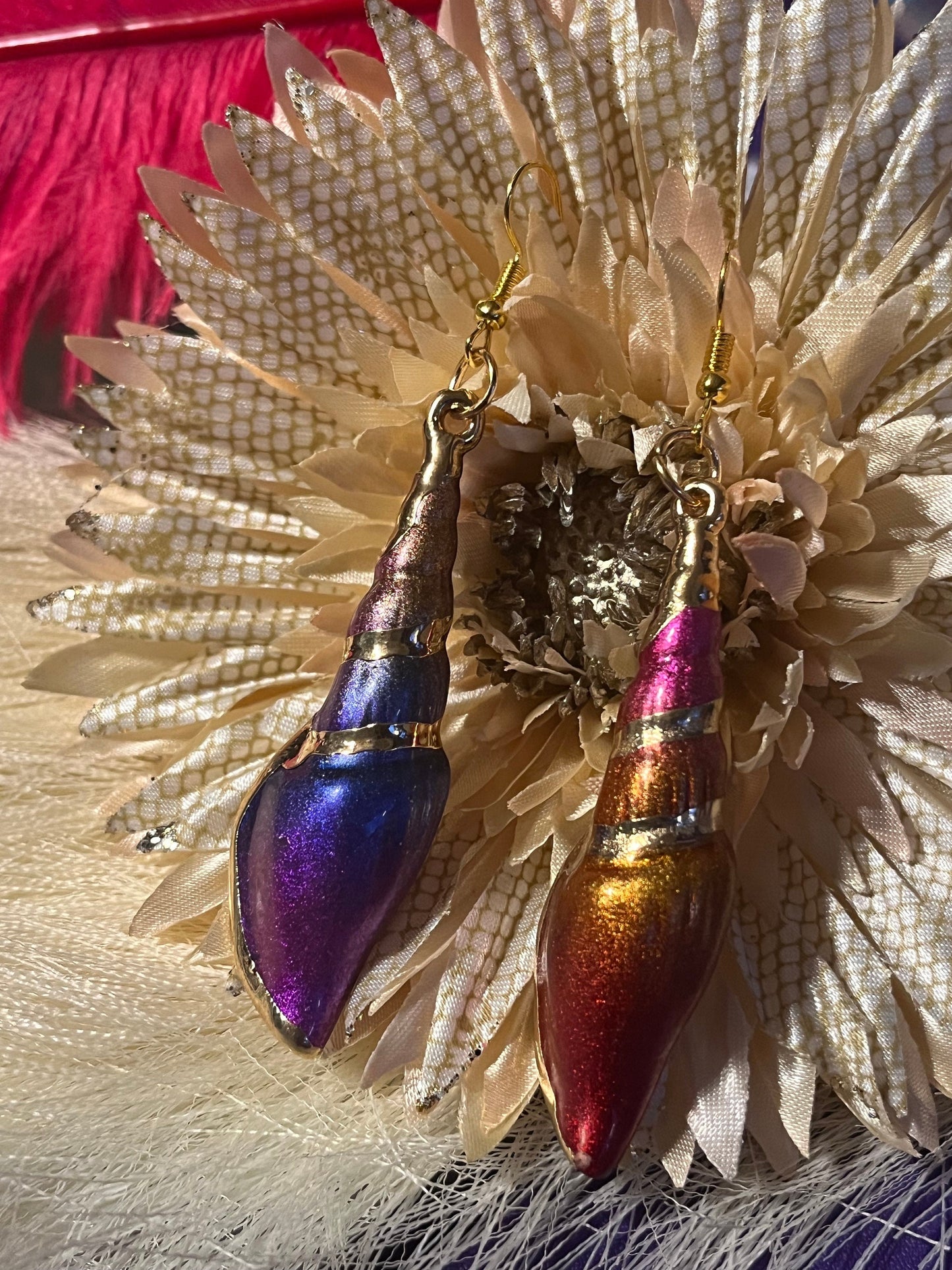 Rainbow Shell Earrings - Large Shell Jewelry - Plastic Seashell Earring - Gold Plated and Nickel Free