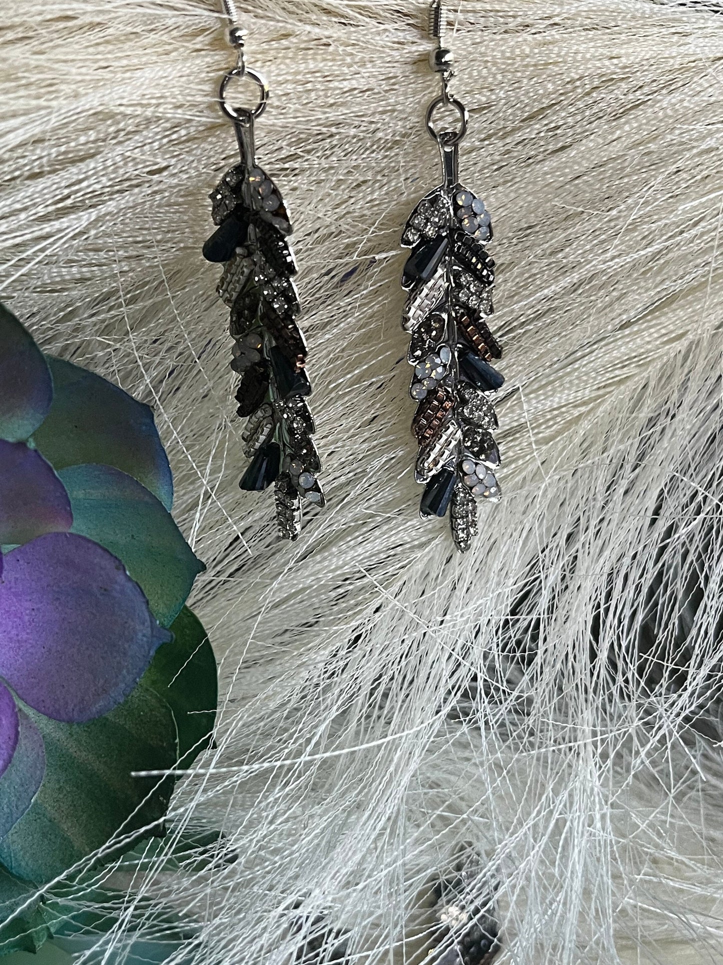 Multi colored feather inspired shape dangle earrings