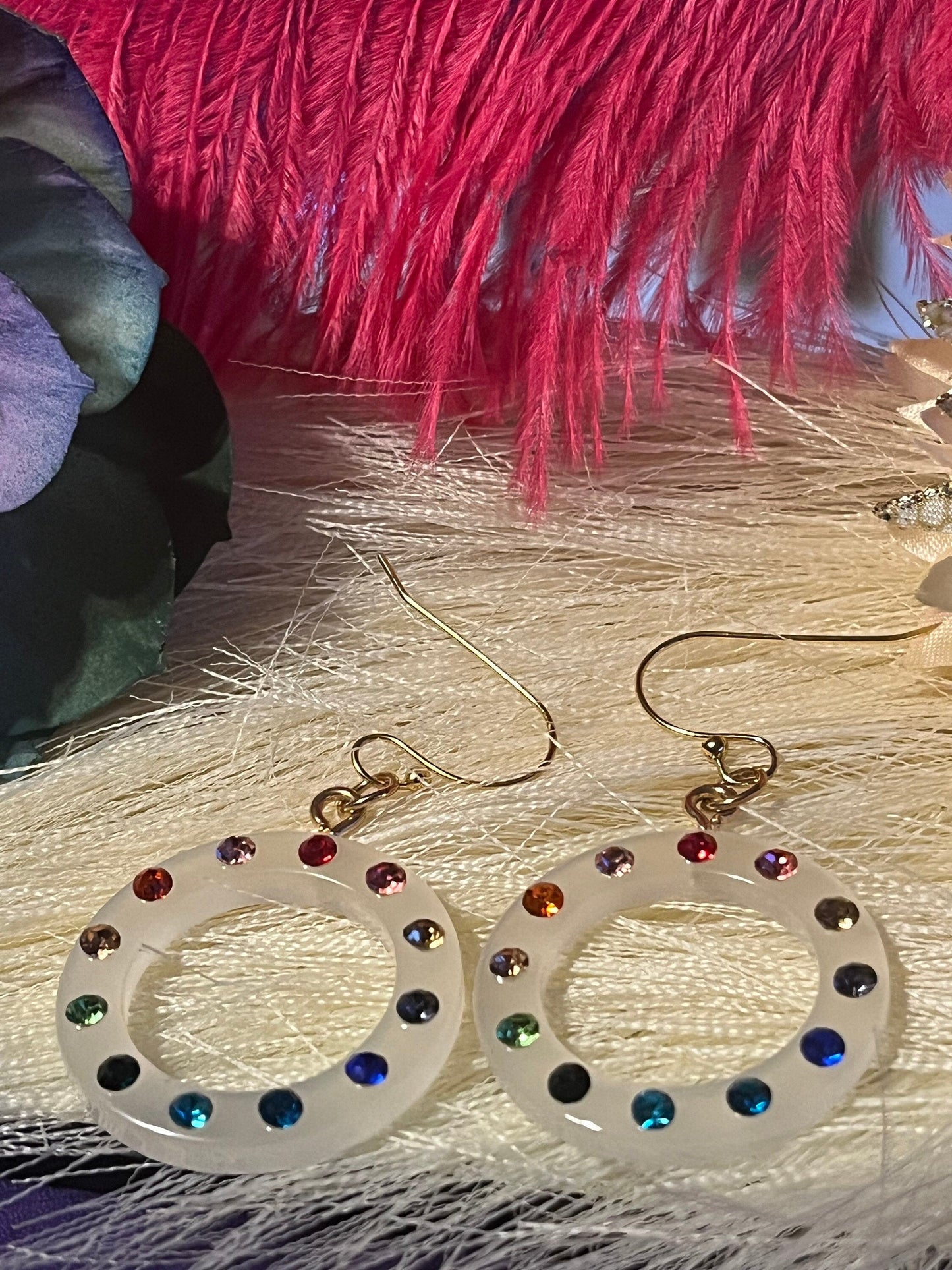 PrideCircleJewels Rainbow-themed pride earrings on gold-plated hooks. Perfect for adding color to any outfit!