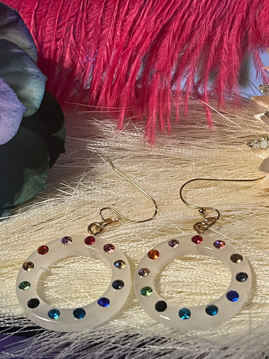 PrideCircleJewels Rainbow-themed pride earrings on gold-plated hooks. Perfect for adding color to any outfit!