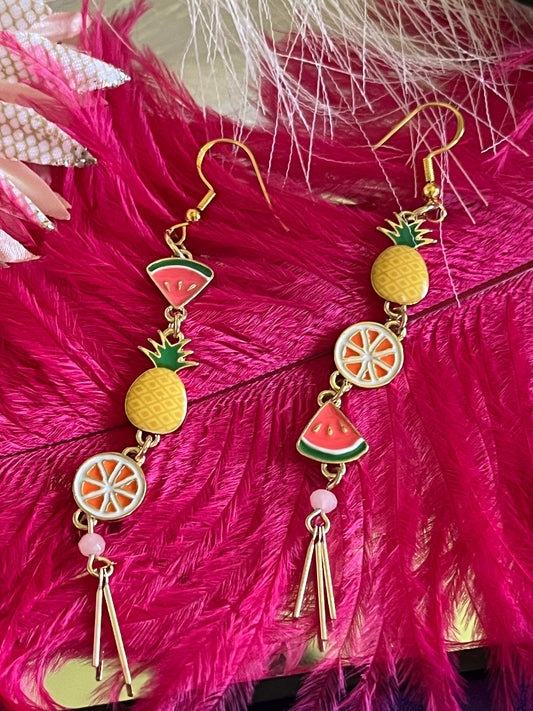 Summer Fruit Earrings - Dangle Earring - Gold Plated Nickel Free - Watermelon, Pineapple, Grapefruit