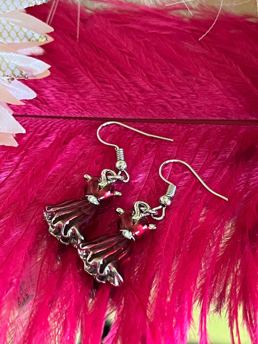 Antique Silver Red Dress Earrings ~ Valentines Gift ~ Someone Special Gift ~ Girls Night Out Earrings