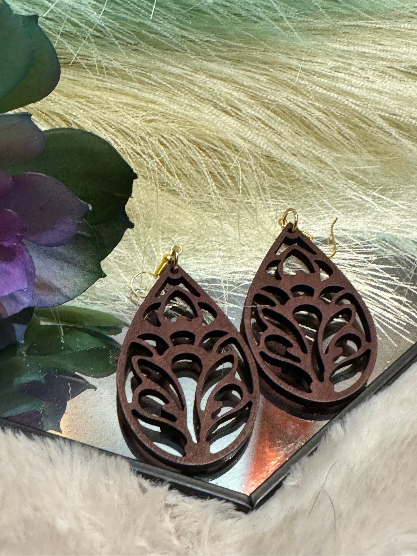 Wooden Flower Earrings | Solid Color Earrings | Flower Shape Earrings | Dangle Earrings | Boho Earrings