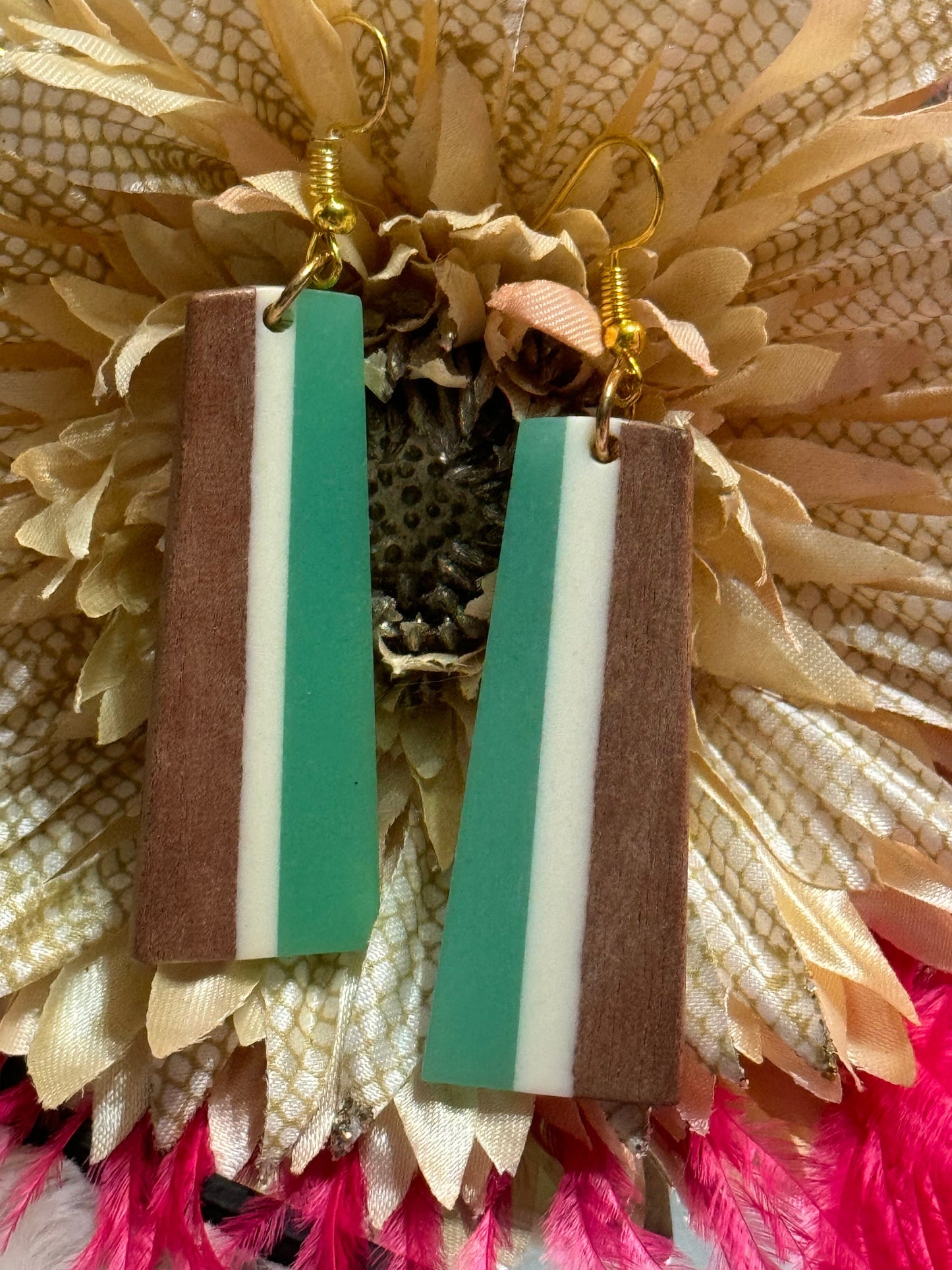 Tricolor resin earrings Natural Tricolour Wood and Resin Earrings | Handmade | Gifts for Her | Women's Accessories | Lightweight Wood Resin