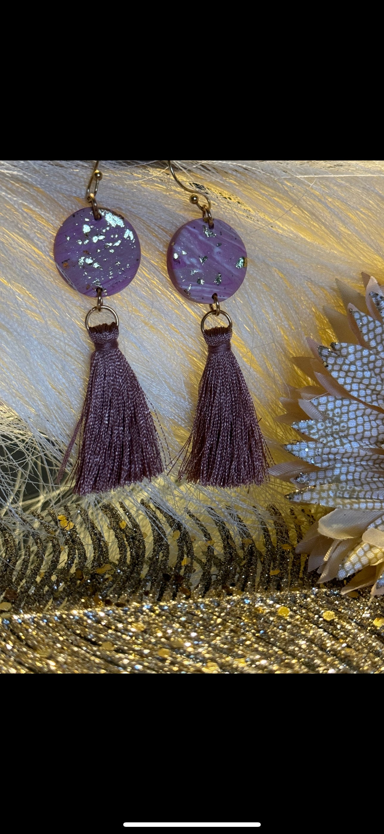 Cute pink and gold flaked tassel earrings