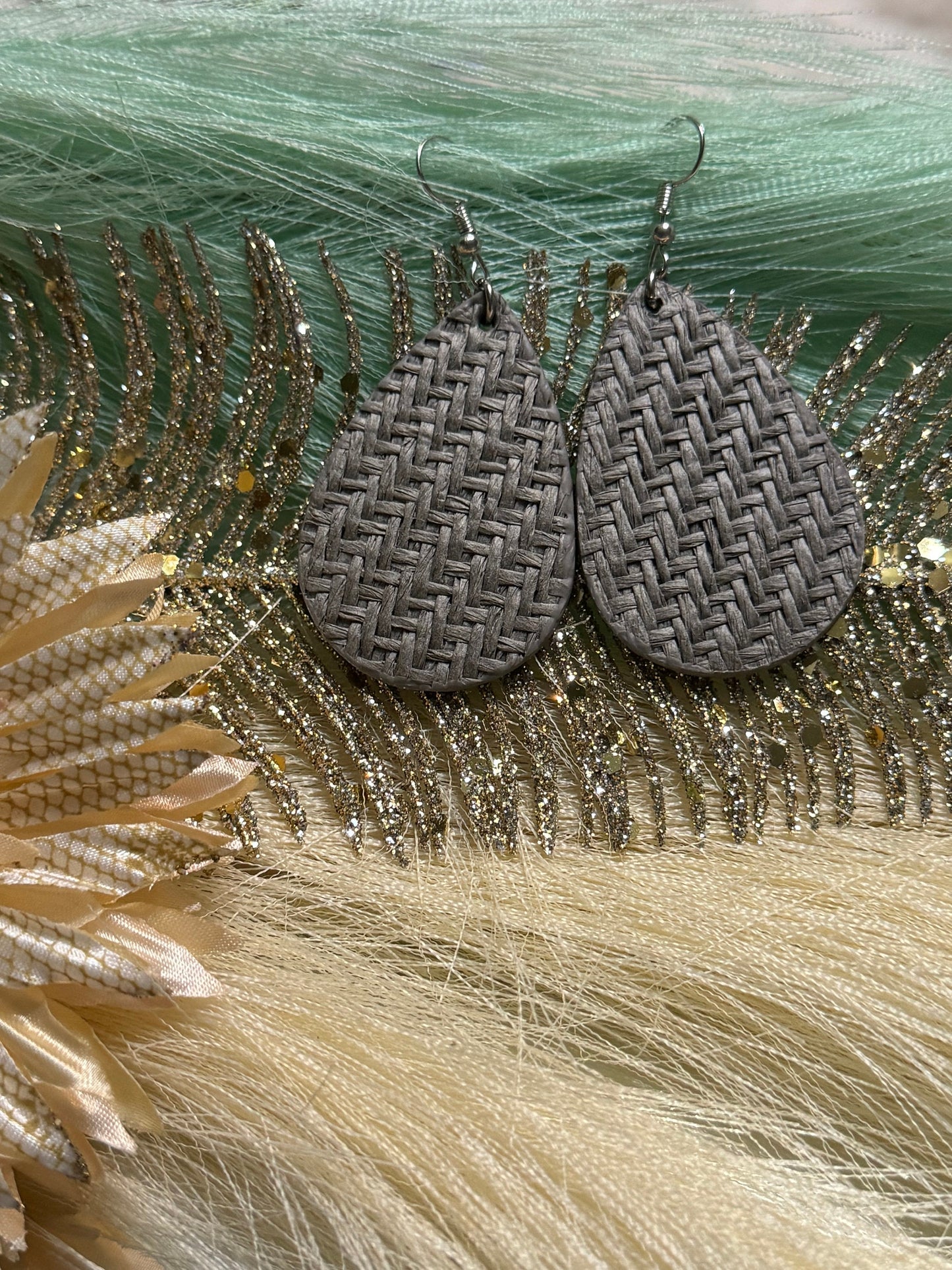 Grey woven teardrop earrings