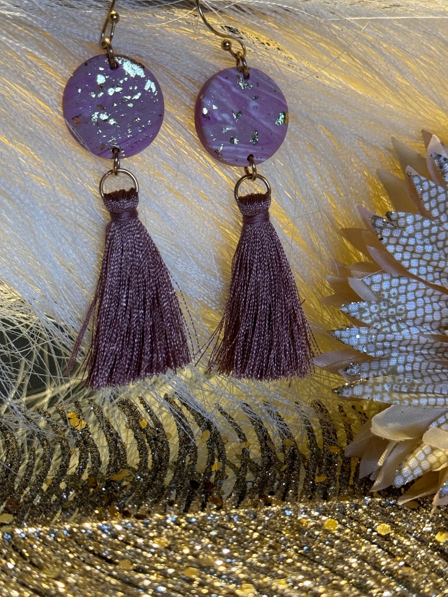 Cute pink and gold flaked tassel earrings